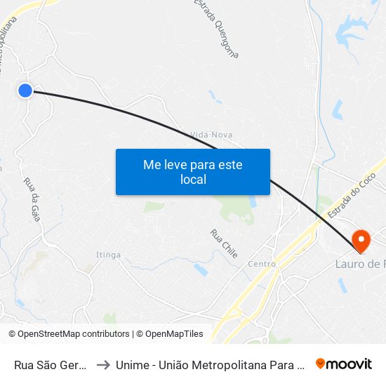 Rua São Geraldo De Cima, 785 to Unime - União Metropolitana Para O Desenvolvimento Da Educação E Cultura map