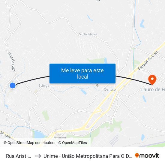 Rua Aristides Pereira, 5 to Unime - União Metropolitana Para O Desenvolvimento Da Educação E Cultura map