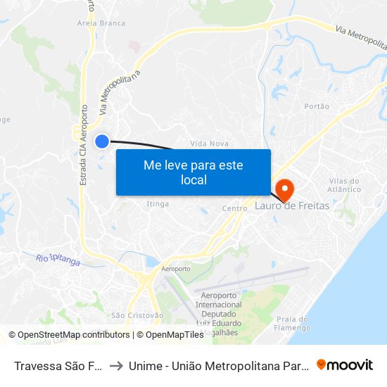 Travessa São Francisco De Assis, 147 to Unime - União Metropolitana Para O Desenvolvimento Da Educação E Cultura map