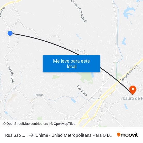 Rua São Cosme, 130 to Unime - União Metropolitana Para O Desenvolvimento Da Educação E Cultura map