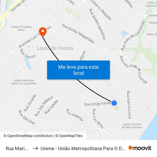 Rua Mario Falcão, 143 to Unime - União Metropolitana Para O Desenvolvimento Da Educação E Cultura map