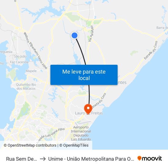 Rua Sem Denominacao, 301 to Unime - União Metropolitana Para O Desenvolvimento Da Educação E Cultura map