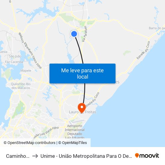 Caminho Pojuca, 86 to Unime - União Metropolitana Para O Desenvolvimento Da Educação E Cultura map