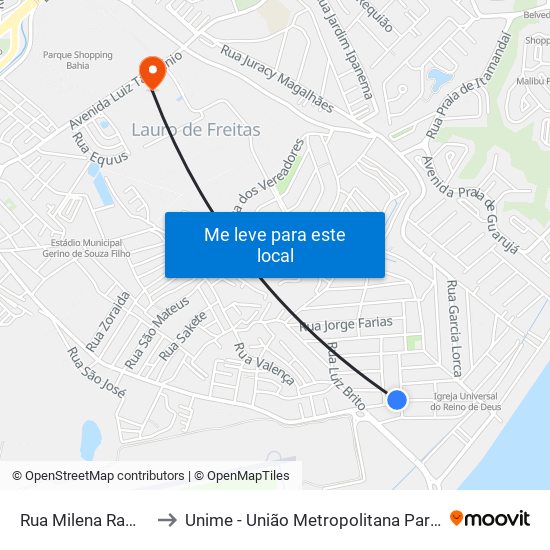 Rua Milena Ramone Alencar Ramos, 19 to Unime - União Metropolitana Para O Desenvolvimento Da Educação E Cultura map