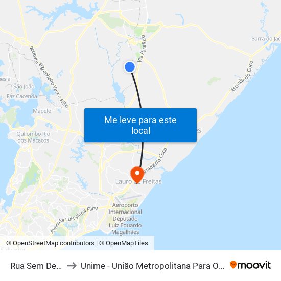Rua Sem Denominacao, 176 to Unime - União Metropolitana Para O Desenvolvimento Da Educação E Cultura map