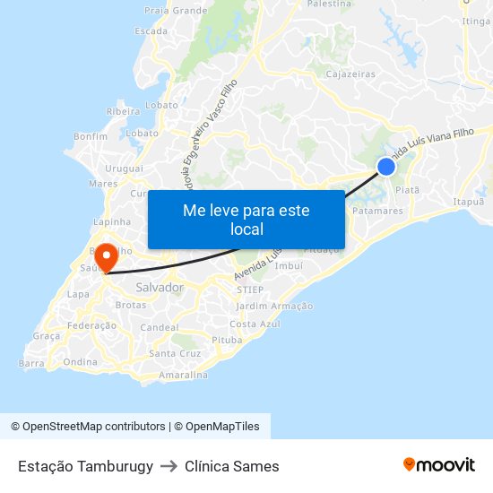 Estação Tamburugy to Clínica Sames map