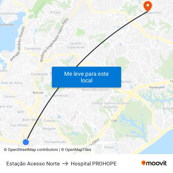 Estação Acesso Norte to Hospital PROHOPE map