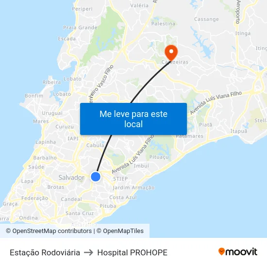 Estação Rodoviária to Hospital PROHOPE map