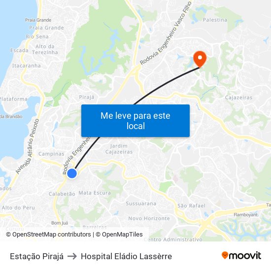 Estação Pirajá to Hospital Eládio Lassèrre map