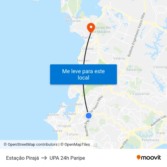 Estação Pirajá to UPA 24h Paripe map