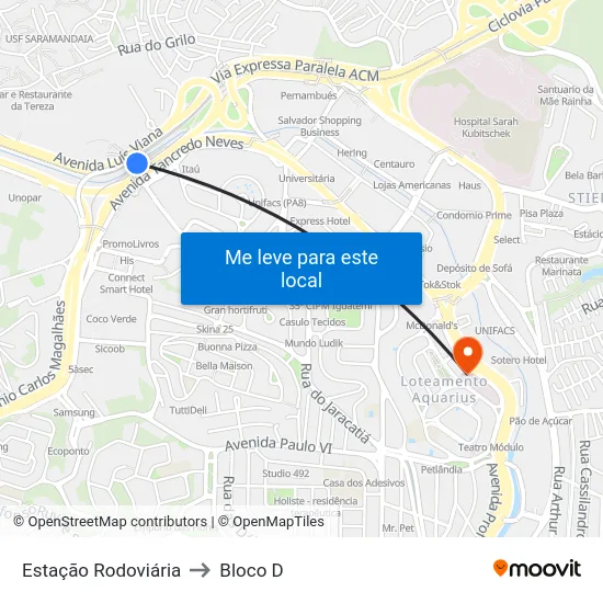 Estação Rodoviária to Bloco D map