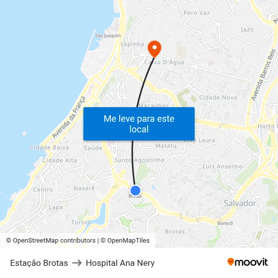 Estação Brotas to Hospital Ana Nery map