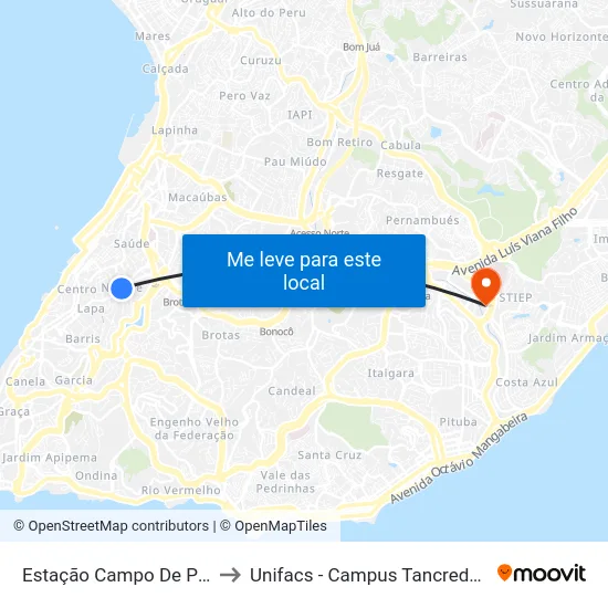 Estação Campo De Pólvora to Unifacs - Campus Tancredo Neves map