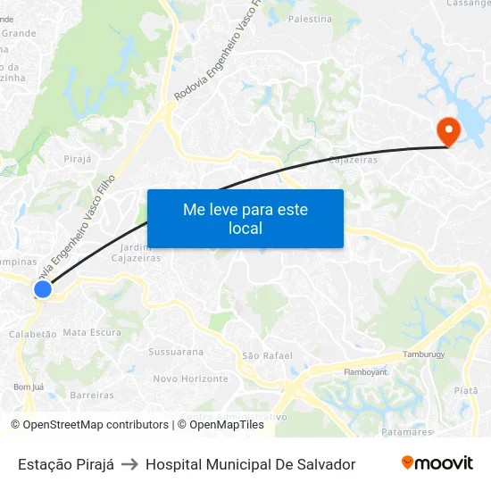 Estação Pirajá to Hospital Municipal De Salvador map