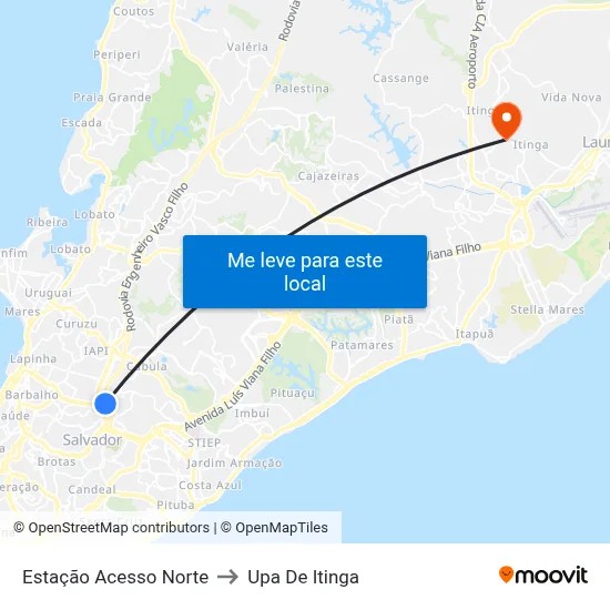 Estação Acesso Norte to Upa De Itinga map