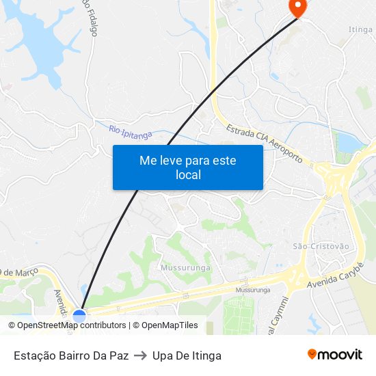 Estação Bairro Da Paz to Upa De Itinga map