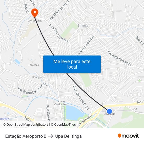 Estação Aeroporto ✈ to Upa De Itinga map