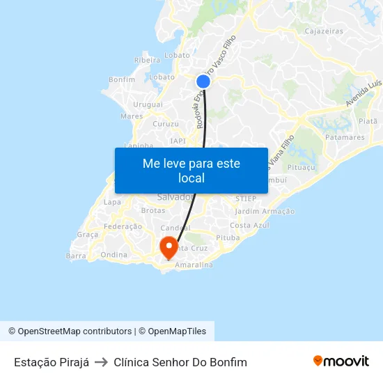 Estação Pirajá to Clínica Senhor Do Bonfim map