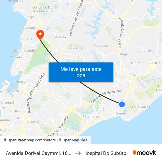 Avenida Dorival Caymmi, 1601 to Hospital Do Subúrbio map