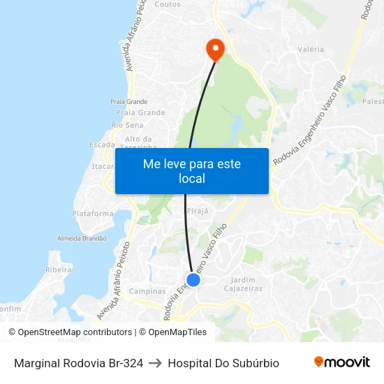 Marginal Rodovia Br-324 to Hospital Do Subúrbio map