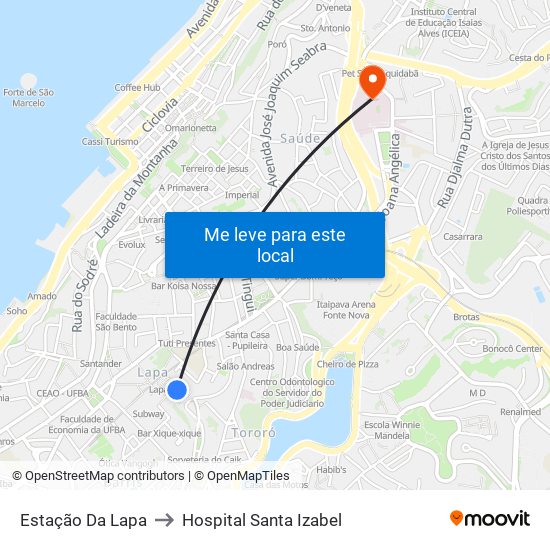 Estação Da Lapa to Hospital Santa Izabel map