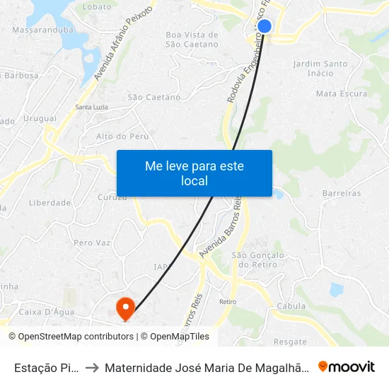 Estação Pirajá to Maternidade José Maria De Magalhães Netto map