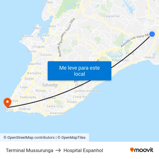 Terminal Mussurunga to Hospital Espanhol map
