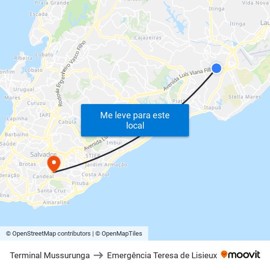 Terminal Mussurunga to Emergência Teresa de Lisieux map