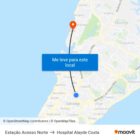 Estação Acesso Norte to Hospital Alayde Costa map