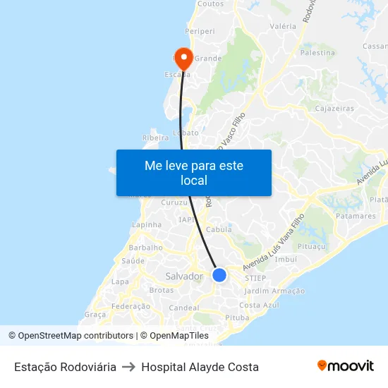 Estação Rodoviária to Hospital Alayde Costa map