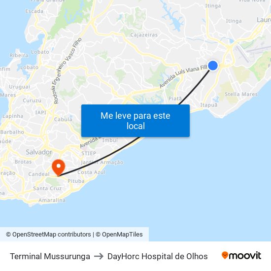 Terminal Mussurunga to DayHorc Hospital de Olhos map