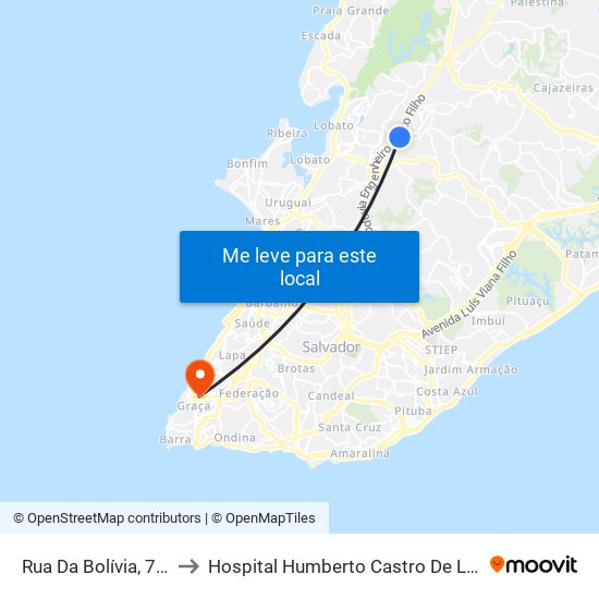 Rua Da Bolívia, 725 to Hospital Humberto Castro De Lima map