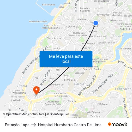 Estação Lapa to Hospital Humberto Castro De Lima map
