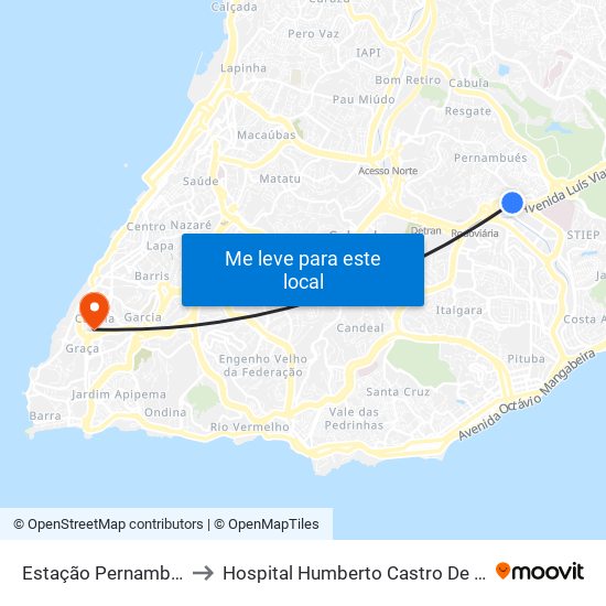 Estação Pernambués to Hospital Humberto Castro De Lima map