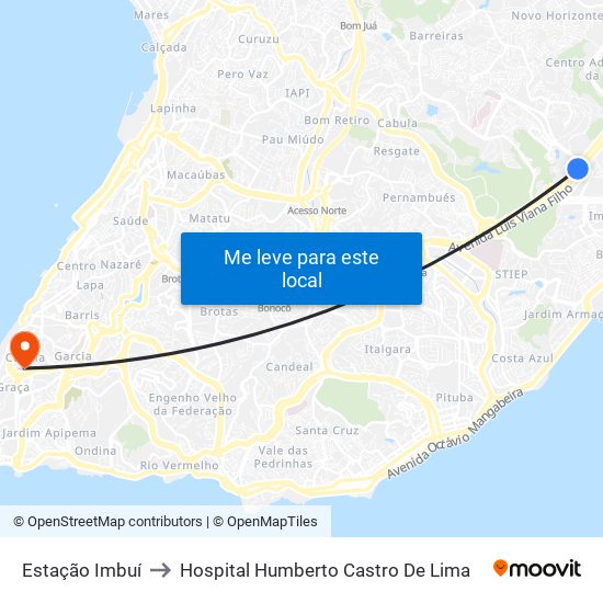 Estação Imbuí to Hospital Humberto Castro De Lima map