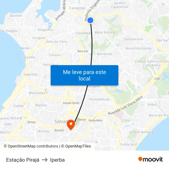 Estação Pirajá to Iperba map