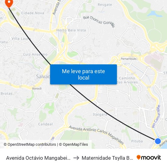 Avenida Octávio Mangabeira, 545 to Maternidade Tsylla Balbino map