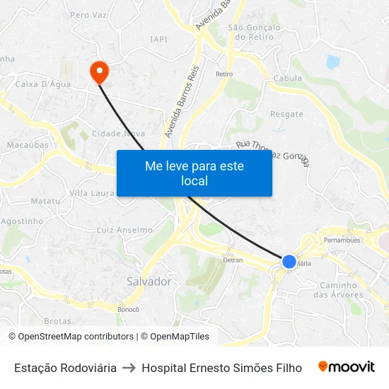 Estação Rodoviária to Hospital Ernesto Simões Filho map