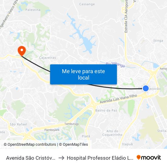 Avenida São Cristóvão, 14 to Hospital Professor Eládio Lasserre map