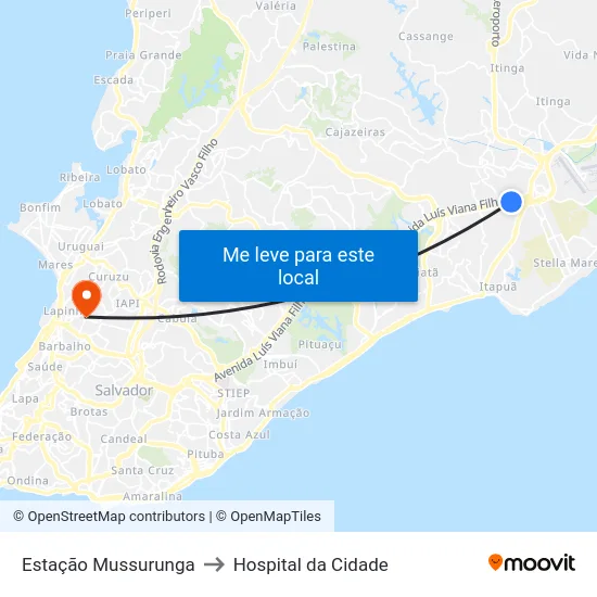 Estação Mussurunga to Hospital da Cidade map