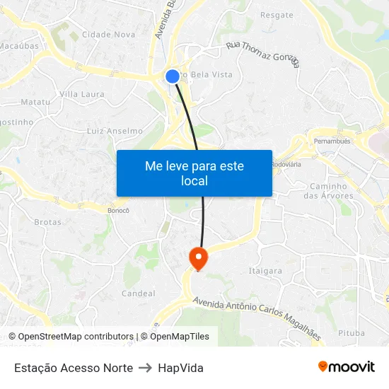 Estação Acesso Norte to HapVida map