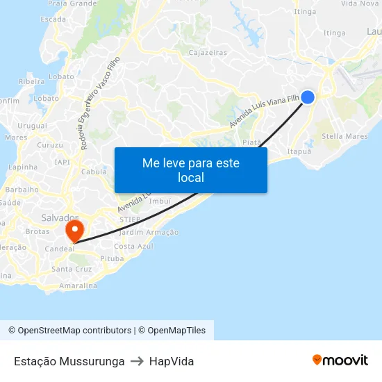 Estação Mussurunga to HapVida map