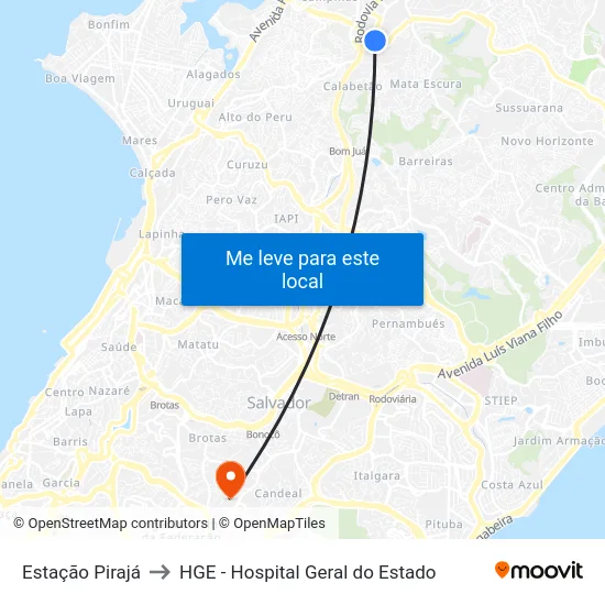 Estação Pirajá to HGE - Hospital Geral do Estado map
