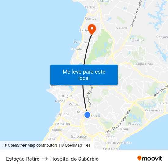 Estação Retiro to Hospital do Subúrbio map