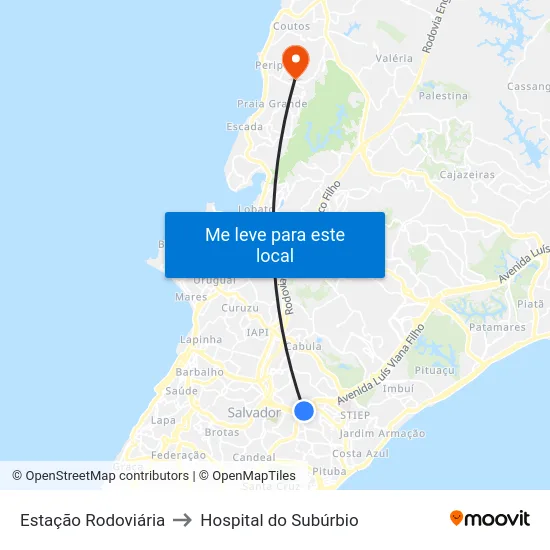Estação Rodoviária to Hospital do Subúrbio map