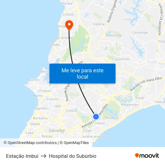 Estação Imbuí to Hospital do Subúrbio map