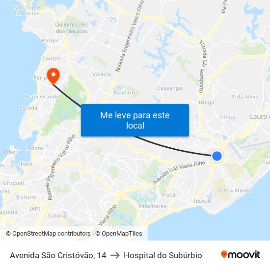 Avenida São Cristóvão, 14 to Hospital do Subúrbio map