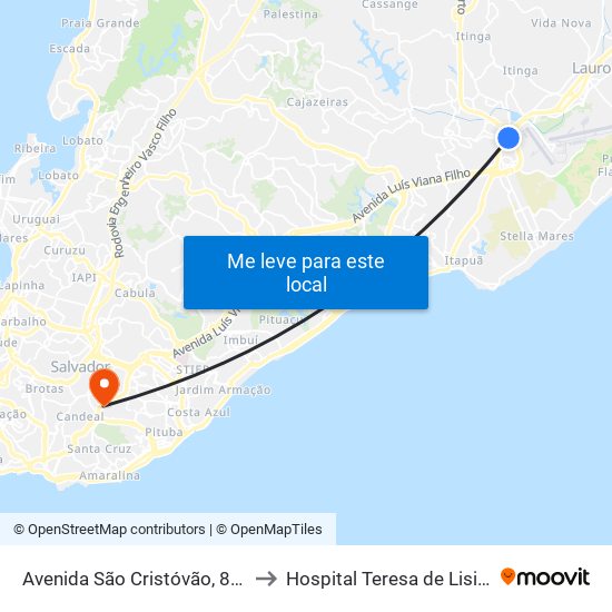 Avenida São Cristóvão, 8875 to Hospital Teresa de Lisieux map