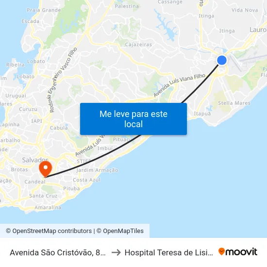 Avenida São Cristóvão, 8875 to Hospital Teresa de Lisieux map