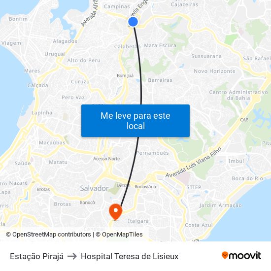Estação Pirajá to Hospital Teresa de Lisieux map